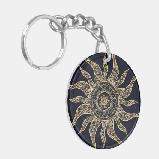 Elegant Gold Sun Mandala Blue Nebula Design Sleutelhanger (Voorkant Links)