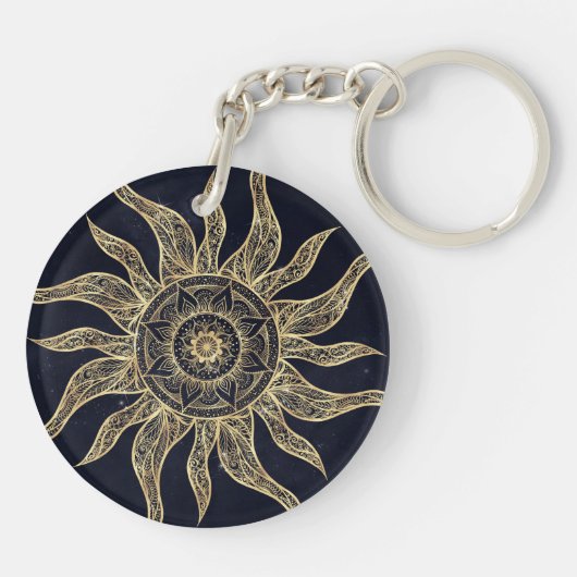 Elegant Gold Sun Mandala Blue Nebula Design Sleutelhanger (Achterkant)