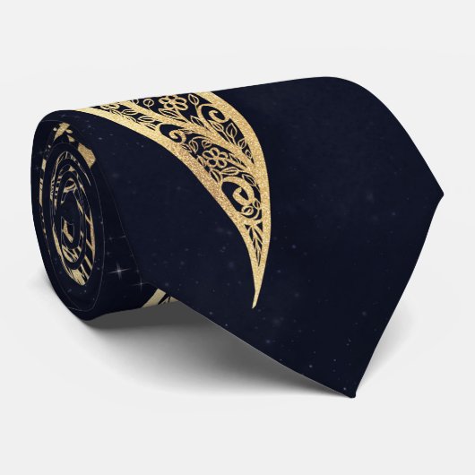 Elegant Gold Sun Mandala Blue Nebula Design Stropdas (Opgerold)