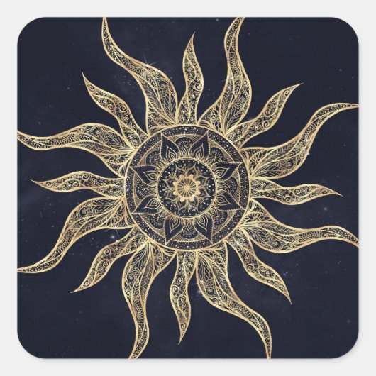 Elegant Gold Sun Mandala Blue Nebula Design Vierkante Sticker (Voorkant)