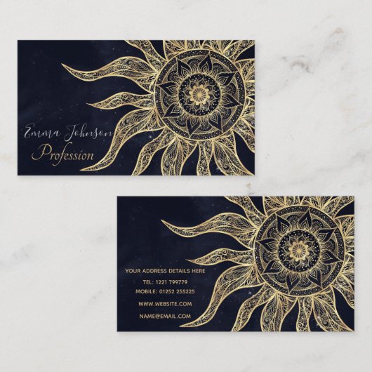 Elegant Gold Sun Mandala Blue Nebula Design Visitekaartje (Voorkant / Achterkant)