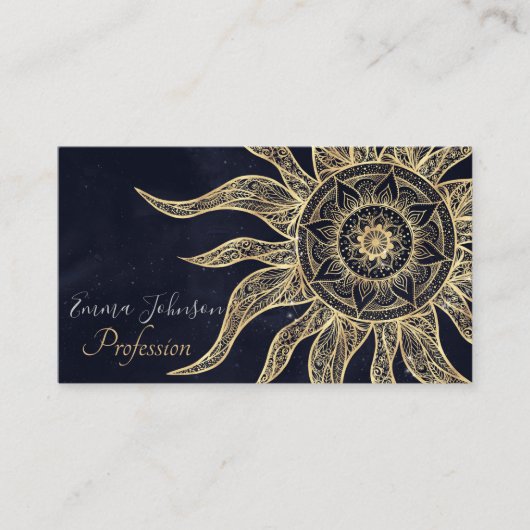 Elegant Gold Sun Mandala Blue Nebula Design Visitekaartje (Voorkant)