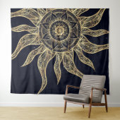 Elegant Gold Sun Mandala Blue Nebula Design Wandkleed (In Situ (horizontaal))