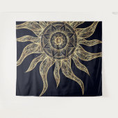 Elegant Gold Sun Mandala Blue Nebula Design Wandkleed (Voorkant (horizontaal))
