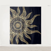 Elegant Gold Sun Mandala Blue Nebula Design Wandkleed (Voorkant)