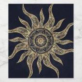 Elegant Gold Sun Mandala Blue Nebula Design Wijn Etiket (Enkel label)