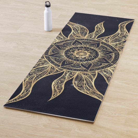 Elegant Gold Sun Mandala Blue Nebula Design Yogamat (In situ)