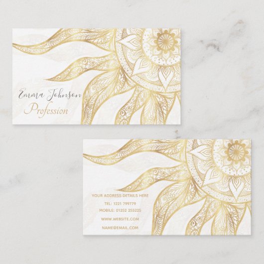 Elegant Gold Sun Mandala Design Visitekaartje (Voorkant / Achterkant)