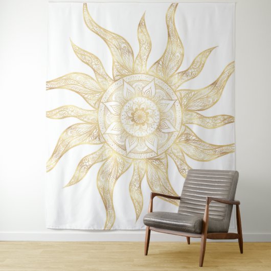 Elegant Gold Sun Mandala Design Wandkleed (In situ)