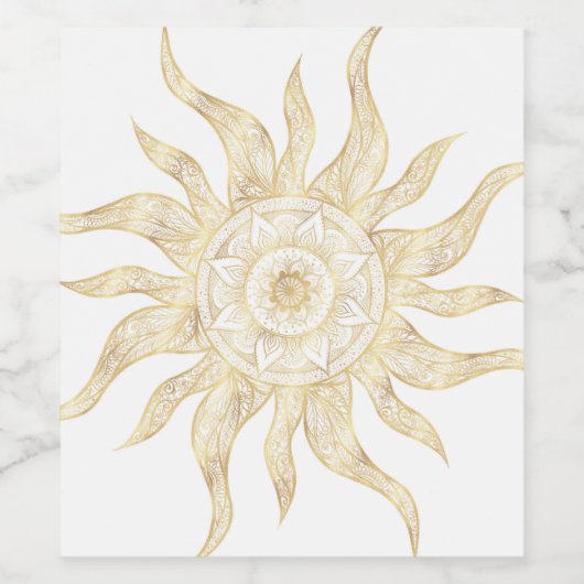 Elegant Gold Sun Mandala Design Wijn Etiket (Enkel label)