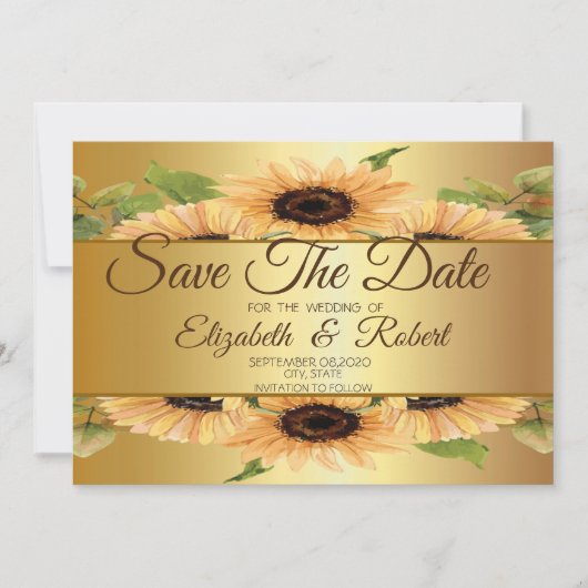 Elegant Gold Sunflower Save the Date (Voorkant)