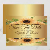 Elegant Gold Sunflower Save the Date (Voorkant / Achterkant)