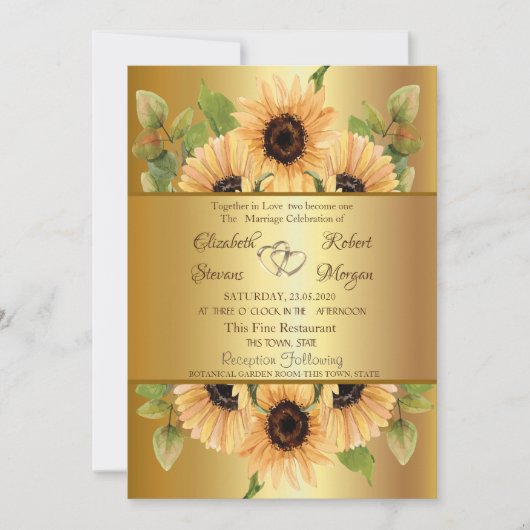 Elegant Gold Sunflower Weddenschap Kaart (Voorkant)