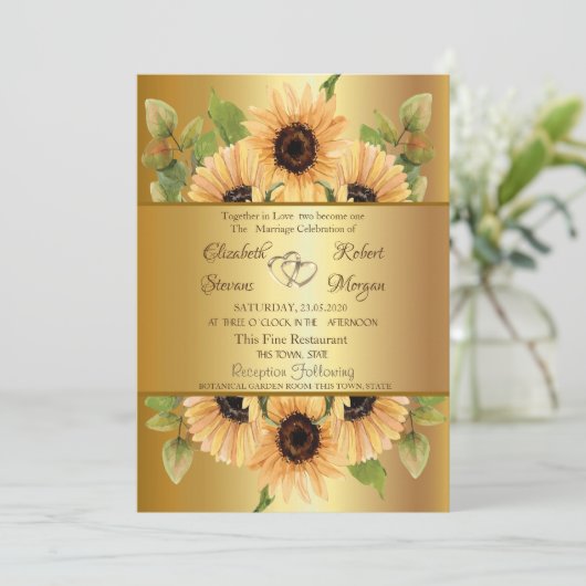 Elegant Gold Sunflower Weddenschap Kaart (Staand voorkant)