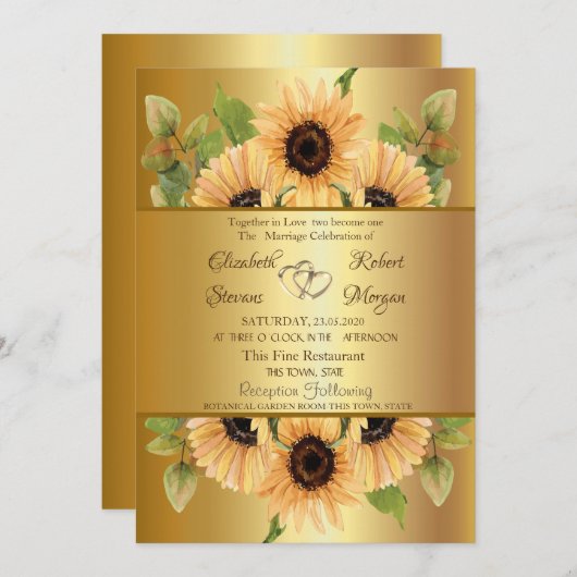 Elegant Gold Sunflower Weddenschap Kaart (Voorkant / Achterkant)