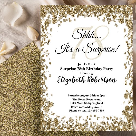 Elegant Gold Surprise 78th Birthday Invitation Kaart