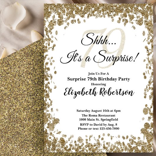 Elegant Gold Surprise 79th Birthday Invitation Kaart