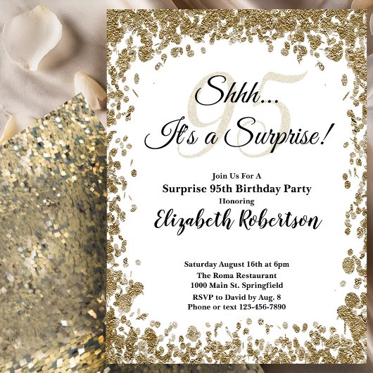 Elegant Gold Surprise 95th Birthday Invitation Kaart