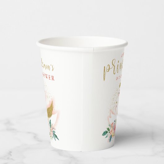 Elegant Gold Swan Princess Pink Floral Baby shower Papieren Bekers (Rechts)