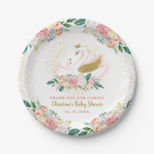 Elegant Gold Swan Prinses Pink Floral Baby shower Papieren Bordje