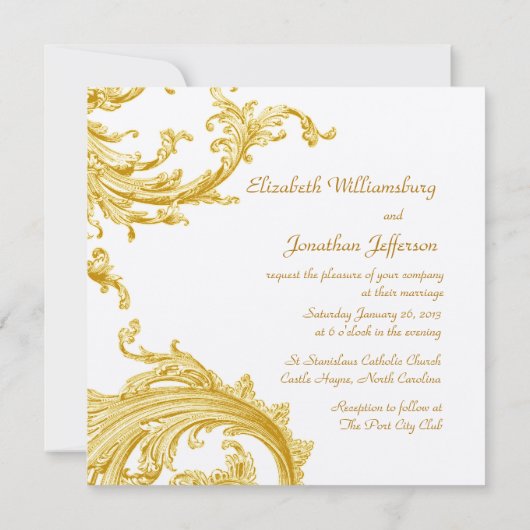 Elegant Gold Sweep Wedding Invitation Kaart (Achterkant)
