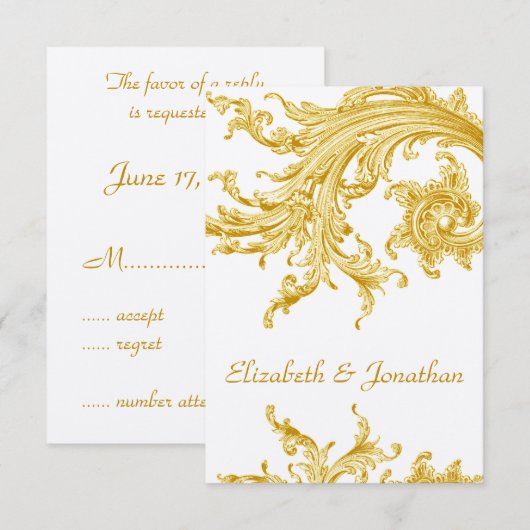Elegant Gold Sweep Wedding Invitation RSVP (Voorkant / Achterkant)