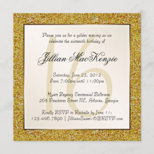 Elegant Gold Sweet 16 Faux Glitter Invite Kaart