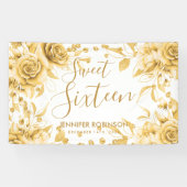 Elegant Gold Sweet 16 Glitter Confetti Bloemen Spandoek (Horizontaal)