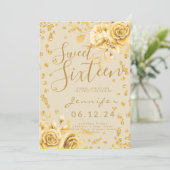 Elegant Gold Sweet 16 Glitter Confetti Floral Kaart (Staand voorkant)