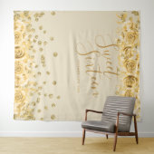 Elegant Gold Sweet 16 Glitter Confetti Floral Wandkleed (In Situ (horizontaal))