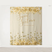 Elegant Gold Sweet 16 Glitter Confetti Floral Wandkleed (Voorkant)