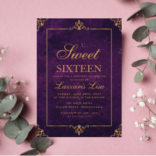 Elegant Gold Sweet Sixteen 16 Paarse Verjaardag Kaart