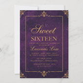 Elegant Gold Sweet Sixteen 16 Paarse Verjaardag Kaart (Voorkant)