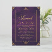 Elegant Gold Sweet Sixteen 16 Paarse Verjaardag Kaart (Staand voorkant)