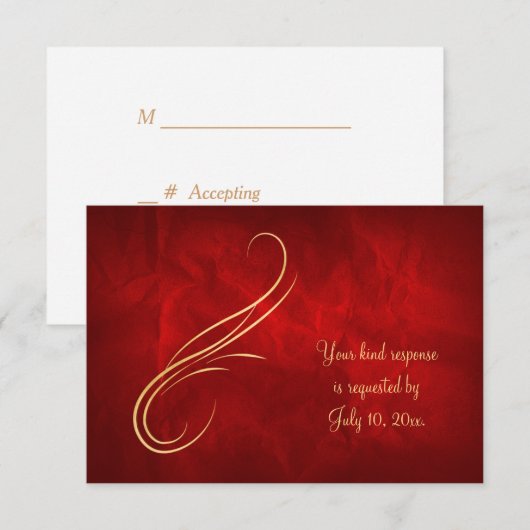 Elegant Gold Swirl Bright Red Wedding RSVP (Voorkant / Achterkant)