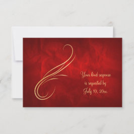 Elegant Gold Swirl Bright Red Wedding RSVP Kaartje