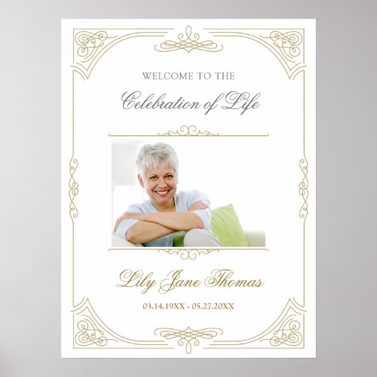 Elegant Gold Swirl Funeral Welcome Sign - 18 x 24 Poster (Voorkant)