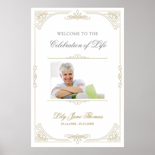 Elegant Gold Swirl Funeral Welcome Sign - 24 x 36 Poster (Voorkant)