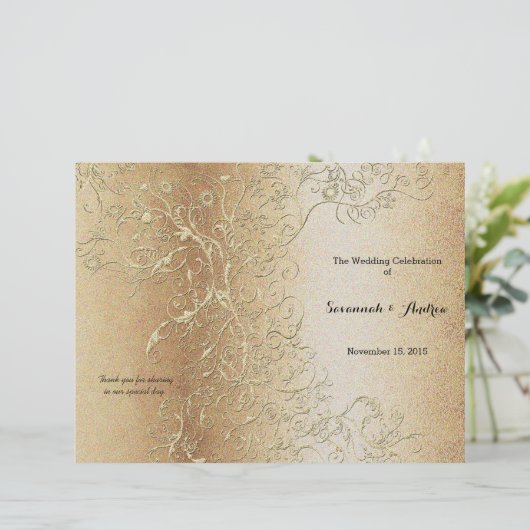 Elegant Gold Swirl met Black Font Wedding Program (Staand voorkant)