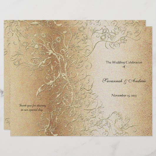 Elegant Gold Swirl met Black Font Wedding Program (Voorkant / Achterkant)