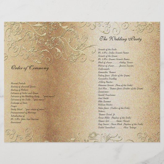Elegant Gold Swirl met Black Font Wedding Program (Achterkant)