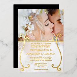 Elegant Gold Swirl Photo Wedding Folie Uitnodiging