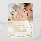 Elegant Gold Swirl Photo Wedding Folie Uitnodiging (Voorkant)