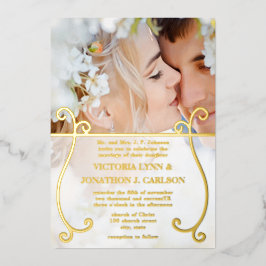 Elegant Gold Swirl Photo Wedding Folie Uitnodiging