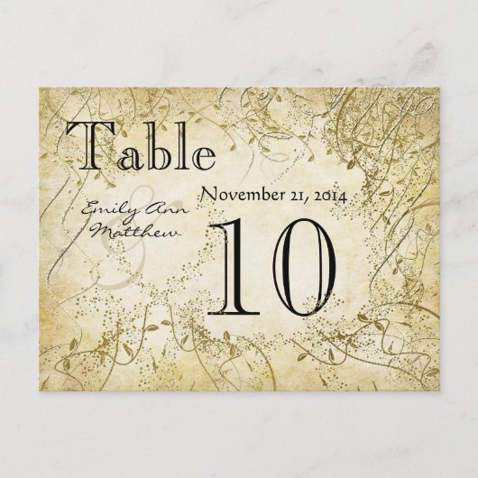 Elegant Gold Swirl Wedding Table Number Briefkaart (Voorkant)