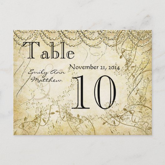 Elegant Gold Swirl Wedding Table Number Briefkaart (Voorkant)
