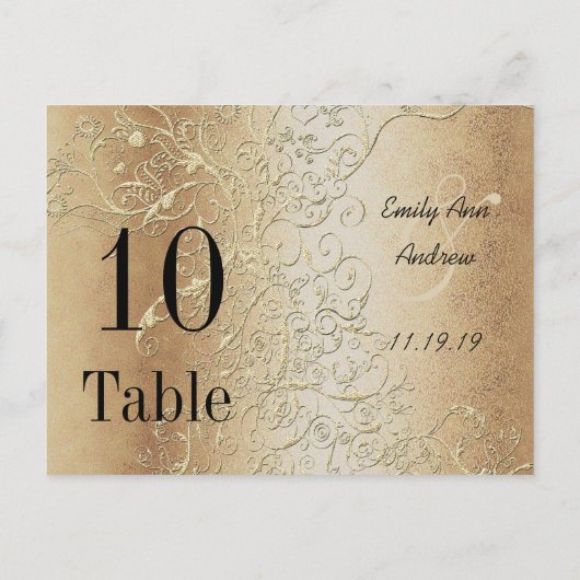 Elegant Gold Swirls Black Font Table Numbers Briefkaart (Achterkant)