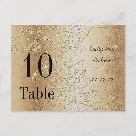 Elegant Gold Swirls Black Font Table Numbers Briefkaart (Voorkant)