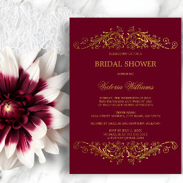 Elegant Gold Swirls Burgundy Wine Kaart