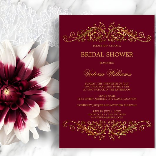 Elegant Gold Swirls Burgundy Wine Kaart